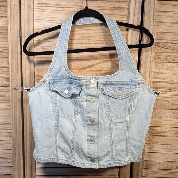Universal Thread Tops - Universal Threads Halter Top Light Blue Denim  Size Med